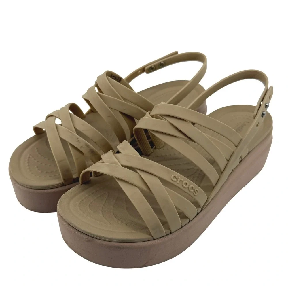 Crocs Brooklyn Strappy Low Wedge Sandal Chai Cream Women 6 Comfort LiteRide Y2K
